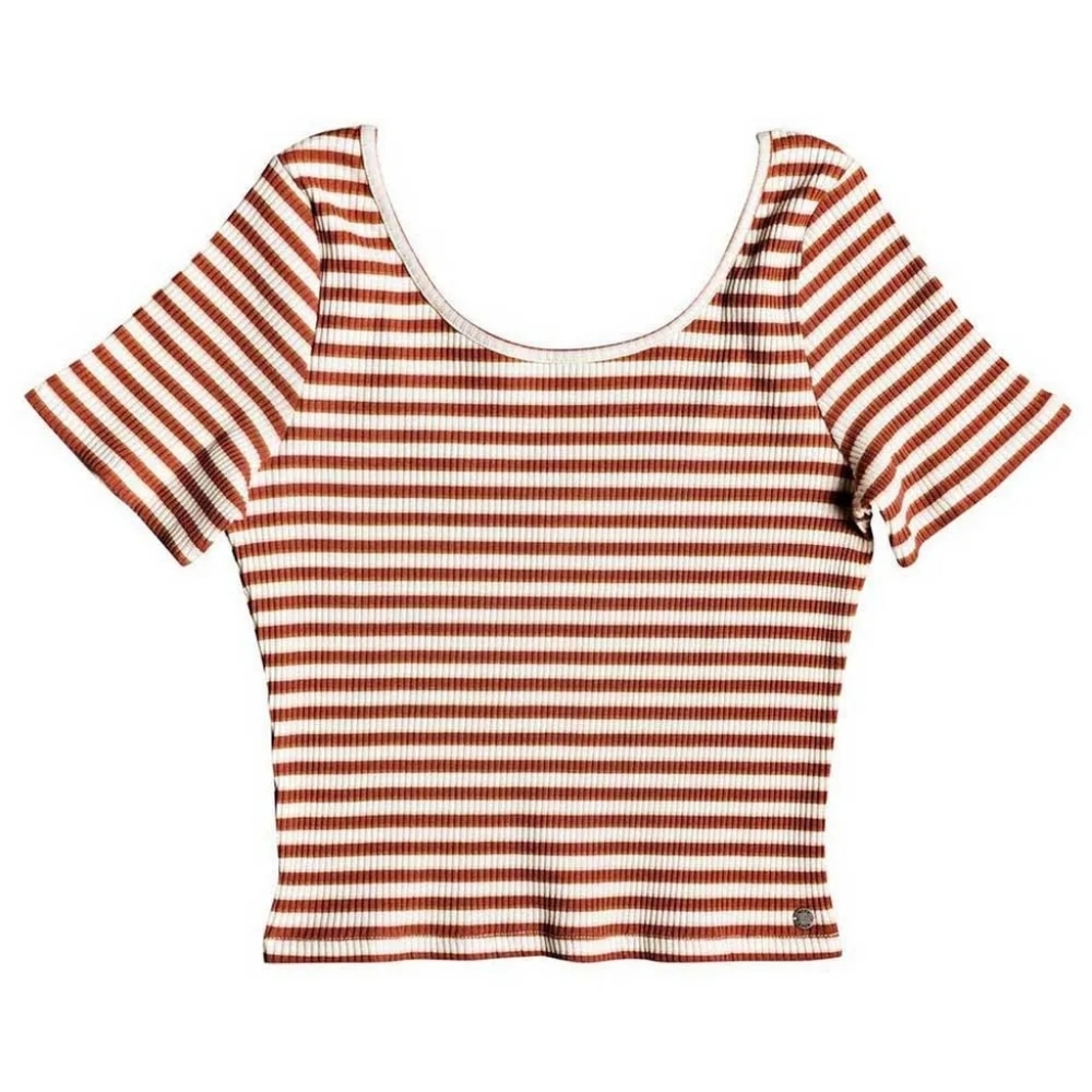 Roxy Sister Hey U Rock Short Sleeve Cropped Ribbed Top S